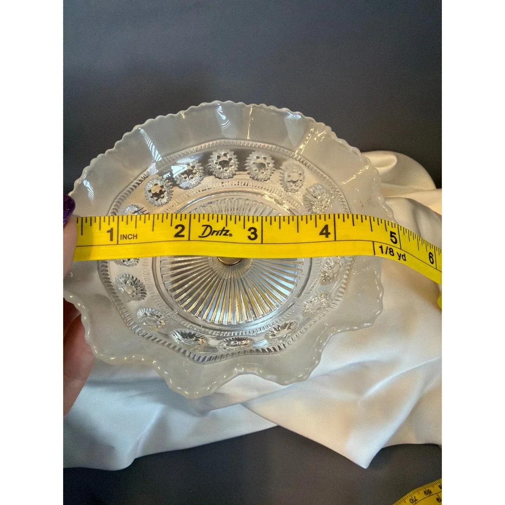 Vintage Frosted Glass Ruffled Compote Dish Silver Pedestal Base Centerpiece 5.5